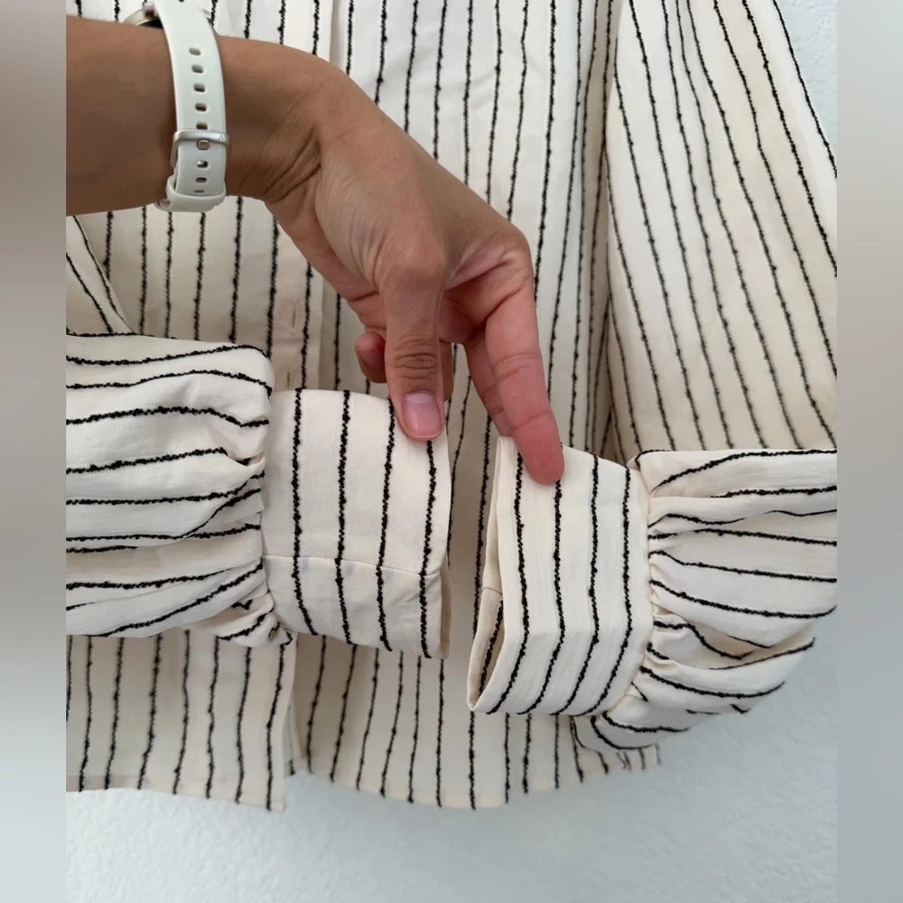 Evereve Sadie Slub Stripe Shirt Small - Picture 5 of 8
